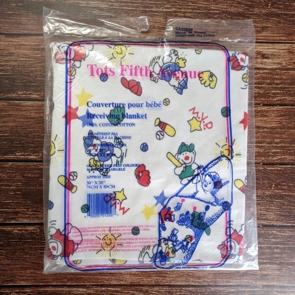 𝅺TOT'S Fifth Avenue Baby Blanket Vintage Baseball Primary Colors